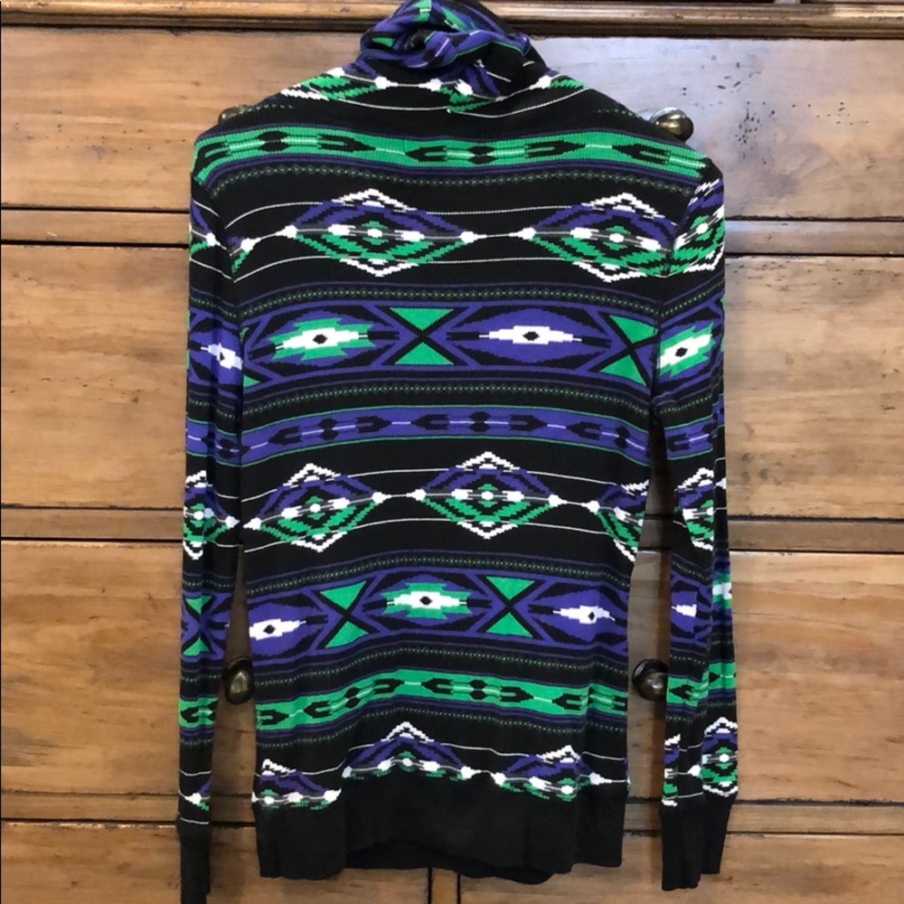 Ralph Lauren Active WOMENS Black, Purple and Green Aztec Henley Pullover Sz S - Picture 2 of 5
